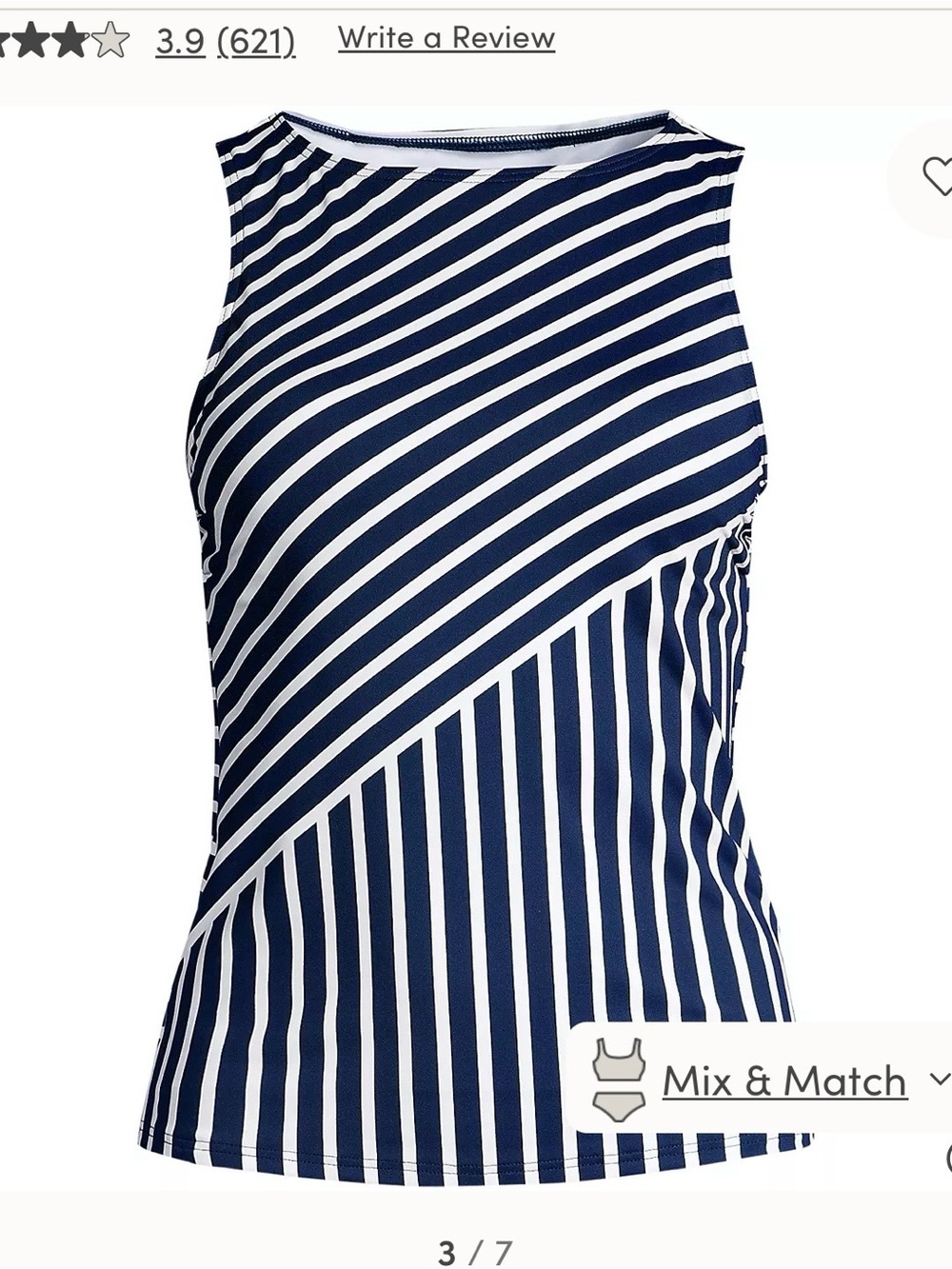 Lands End Swim Top Striped Navy and White  Tank
